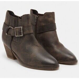 DIBA TRUE Leather Distressed Ankle Boots Womens Sz 6 Brown Booties Western Boho